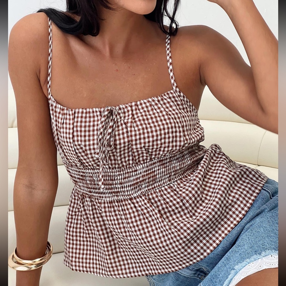 Princess Polly Ansilin Top Brown Check